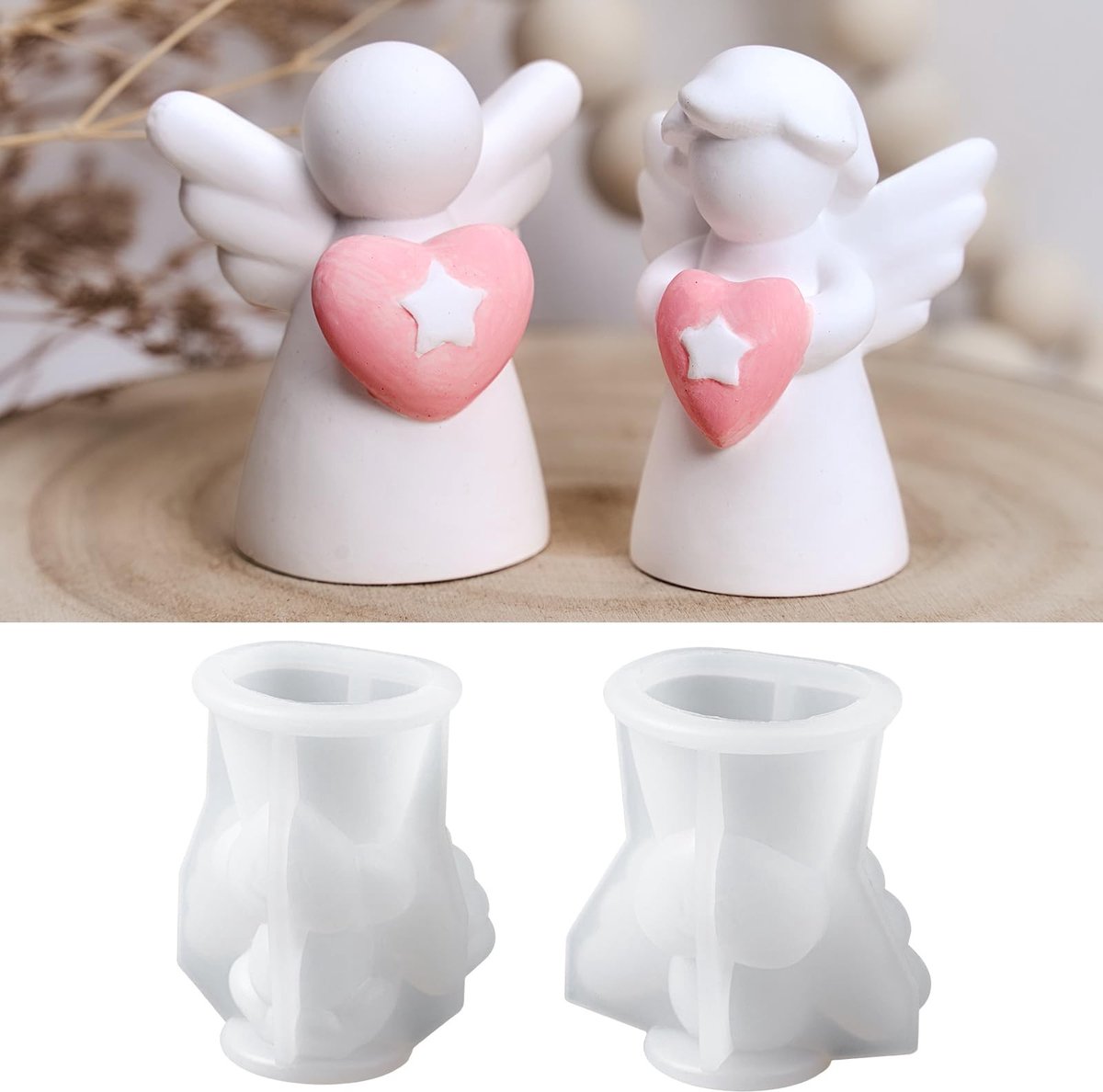Dailygoods- Siliconen Gietvorm - 2 Stuks Engelvormen - Gedetailleerde Gietvormen - Voor Gips/Beton/Epoxyhars - Ca. 6 cm Hoog - Perfect voor Kerstdecoratie