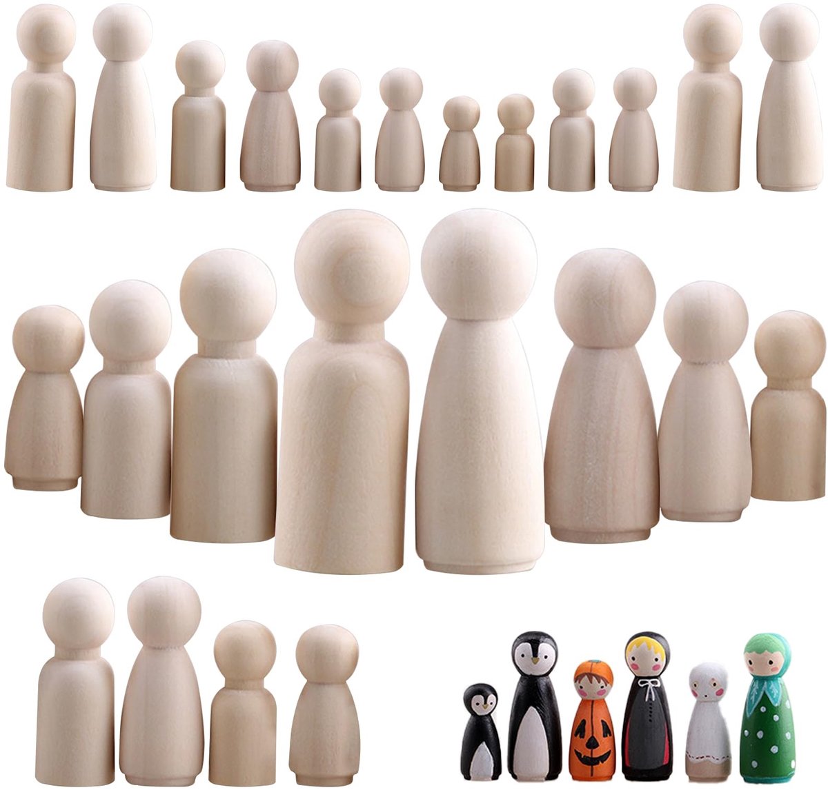 Dailygoods- Houten Figuren 50 Stuks - Onvoltooid Houten Poppetjes - Veilig en Milieuvriendelijk - Geschikt voor Creatieve Projecten - Hoogwaardig Hout - Vrij te Beschilderen - Houten Poppen