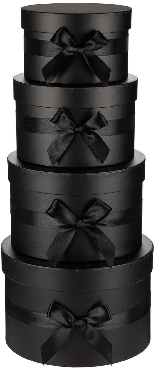 Dailygoods - Set van 4 Luxe Zwarte Geschenkdozen met Deksels - Hoedendozen voor Cadeaus