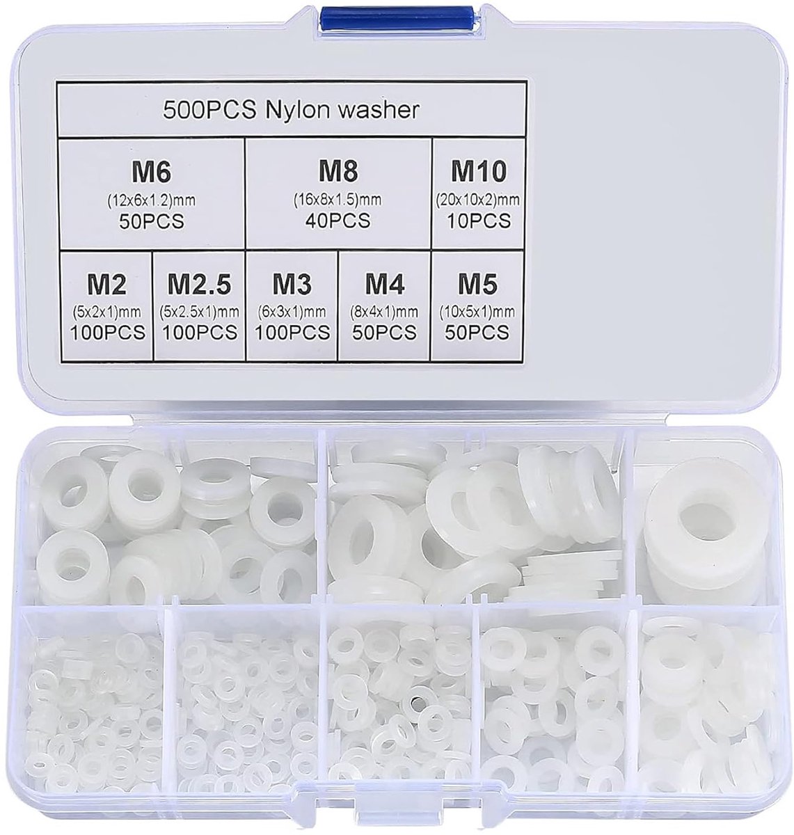 Dailygoods - 500 Stuks Nylon Sluitringen - Assortiment voor Mechanische Reparaties