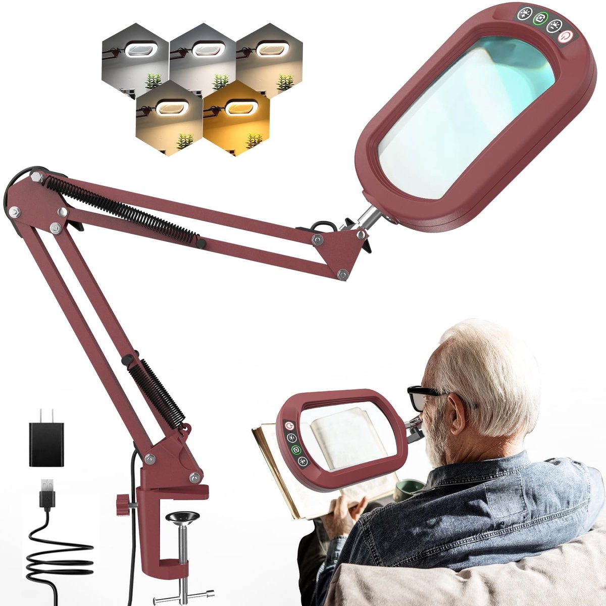 Dailygoods - 10x Vergrootglas met Licht en Klem - Handenvrij voor Hobby's en Lezen