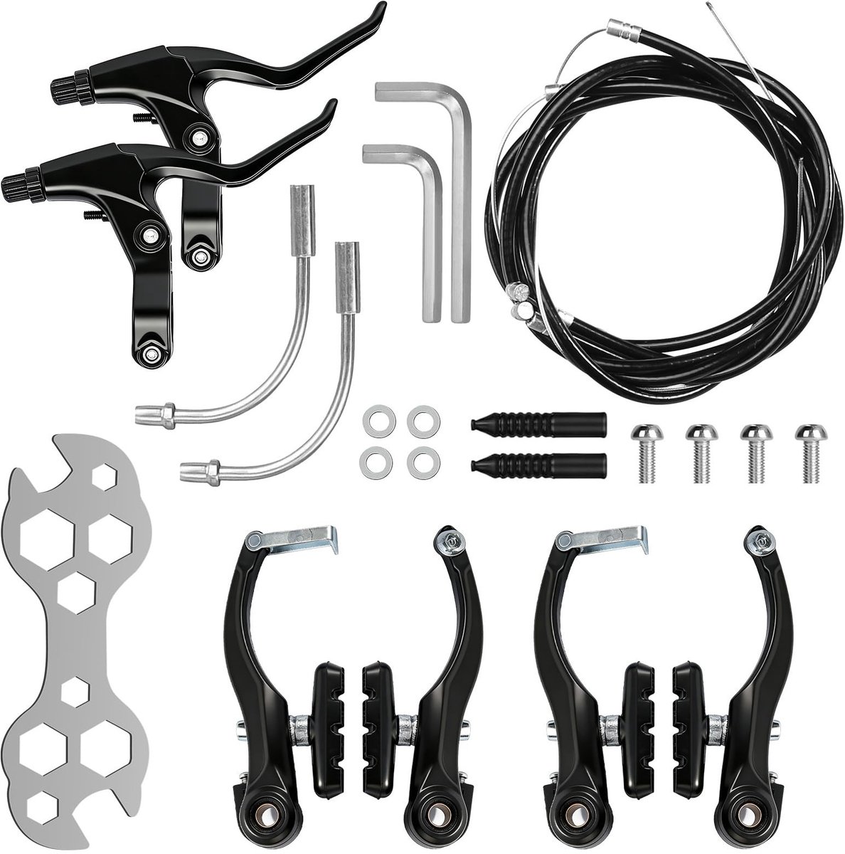Dailygoods- Fietsremset Compleet - Universele V-remmen - Remhendels - Remkabels - Hoogwaardig Aluminium - Eenvoudige Installatie - Remset