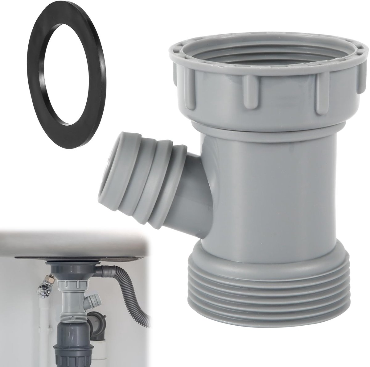 Dailygoods - Y-Vormige Afvoeradapter voor Gootsteen met Gasket en Diverse Aansluitingen