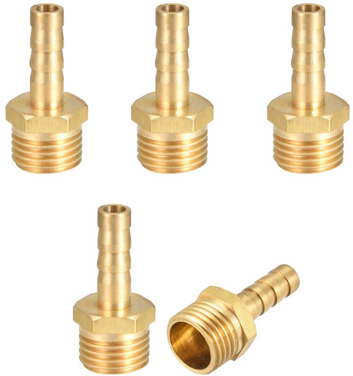 Dailygoods - Messing Barb Slang Aansluiting Adapter 6 mm x 1/4 inch G Mannelijk - 5 stuks