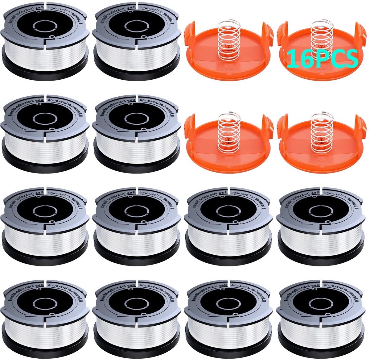 Dailygoods- Spoel 12 Stuks - Grastrimmer Draad Ø 1,65 mm - Vervangingskabel 10 m - Geschikt voor Black&Decker - Automatisch Toevoersysteem - Inclusief 4 Deksels - Grastrimmerdraad
