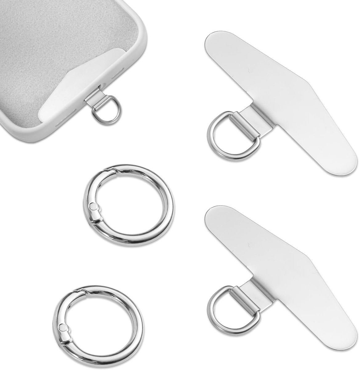 Dailygoods - 2 Stuks Telefoon Tether Tags - Rvs Telefoon Strap Tether Tabs met Metalen Veerring