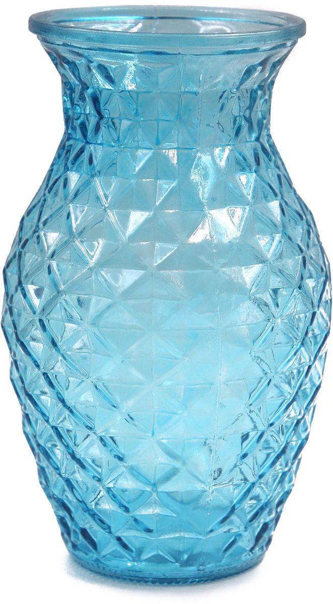 SnelShoppen - Glazen getailleerde bloemenvaas - moderne stijl, roosterontwerp, blauw, ideaal voor woondecoratie, sfeervolle aankleding, interieuracces