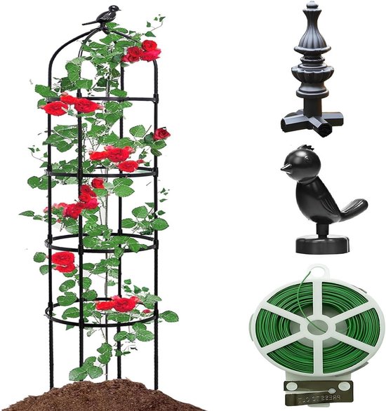 Tuin Obelisk - Klimplantsteun Rozenboog - Planten Ondersteunen - Verwijderbare Rozenboog - 32 x 150 cm - Zwart