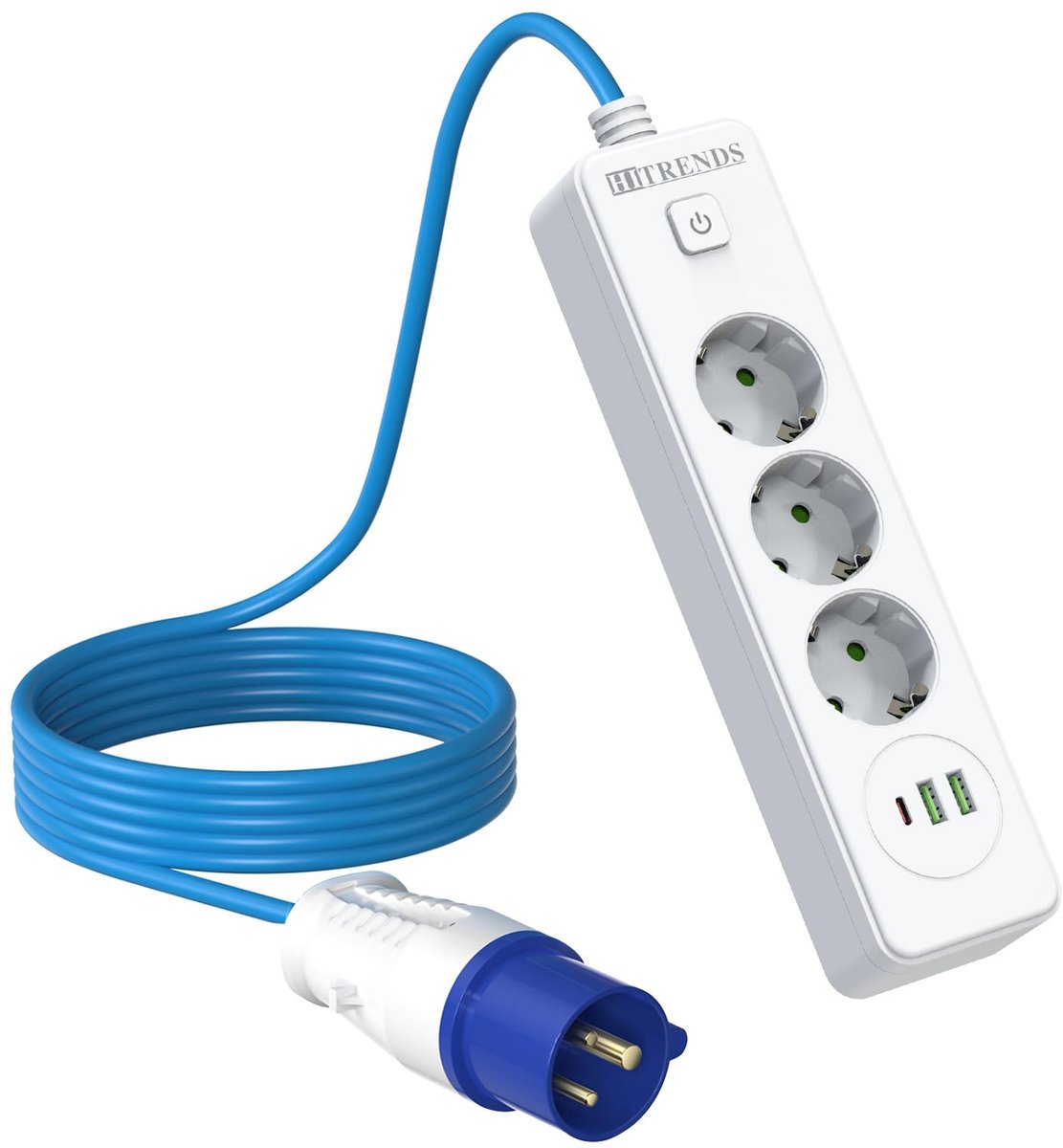 SnelShoppen - Verzonken Stopcontact met USB A en C, 3-Voudig Tafelstopcontact met Schakelaar, CEE-Stekker voor Camping, Keuken, Caravan, Tent, 5 m Kab
