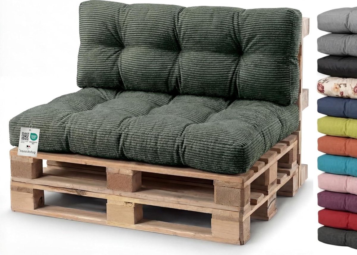 Palletkussen Corduroy - Tuinbankkussen Gewatteerd - Ontspannen in de tuin - Vlek- en vuilafstotend - 120x40 cm - Groen