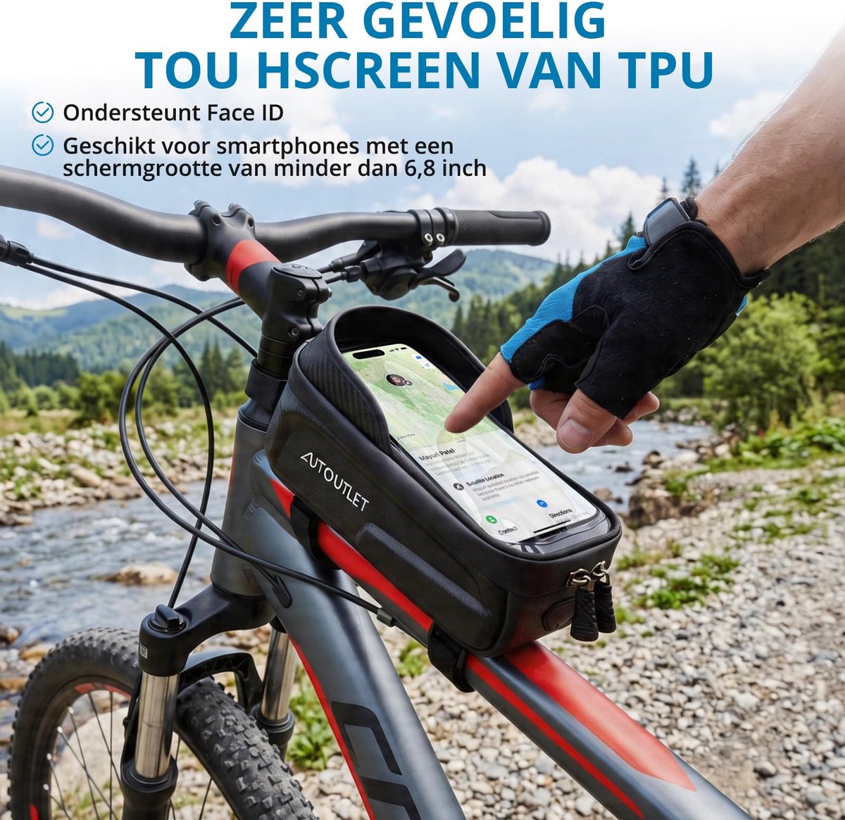 SnelShoppen - Fietstas voor Fietsframe 1,5L - Waterafstotend EVA Harde Behuizing - Telefoonhoesje voor Smartphones tot 6,8" - TPU-Touchscreen & Koptel