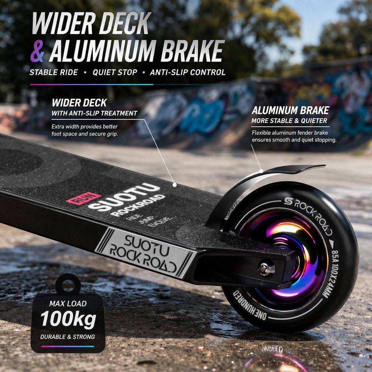 SnelShoppen - Stuntstep 360° Besturing, Trick Scooter met Chroom ABEC-7 Lager, 100mm PU Wielen, Stunt Scooter voor Kinderen, Tieners en Volwassenen, L