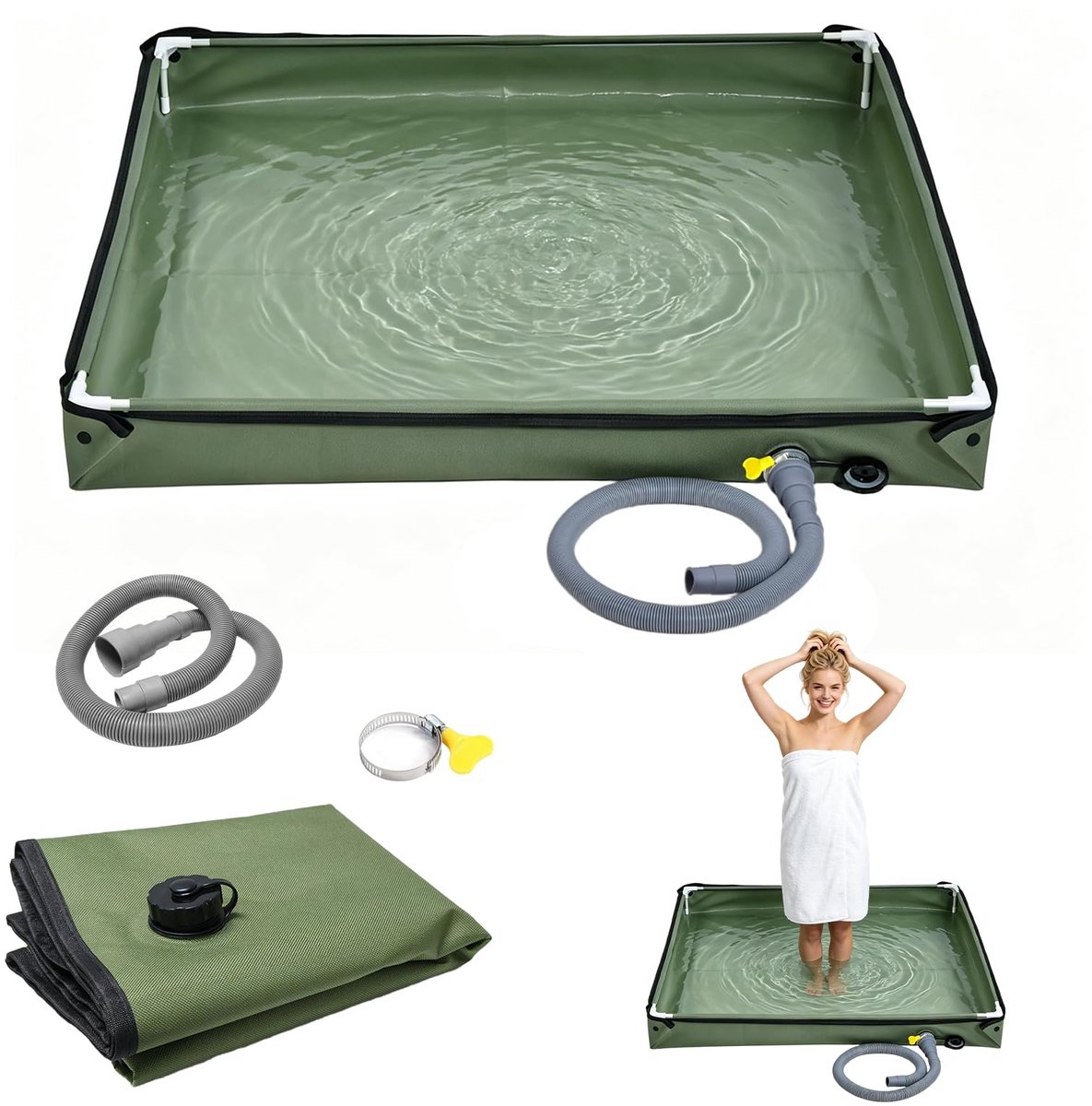 SnelShoppen - Opvouwbare Douchebak 80 x 80 cm - Draagbare Camping Douchebak met Afvoerslang - Ideaal voor Douchetent, Outdoor, Camper, Tuin en Reizen