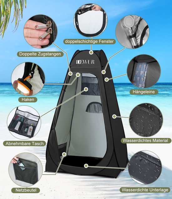 SnelShoppen - Camping Toilettentent UV 50+ Douchetent Pop-up Omkleedtent Privacietoilet Omkleedcabine Mobiele Buiten-WC-tent met Draagtas - Zwart van Snelshoppen — afbeelding 3