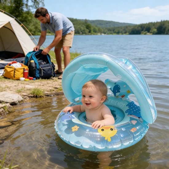 Babyzwemring met zonnedak - Zwemband baby luifel - Veilig zwemmen - Afneembare UV-bescherming - 3-48 maanden - Niet gespecificeerd — afbeelding 4