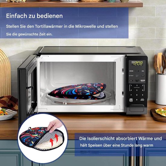 Tortilla Warmhouder - Taco Pizza Zak - Warm Houden - Magnetronbestendig Materiaal - 30 Centimeter Diameter - Gelukkige Vogel — afbeelding 2