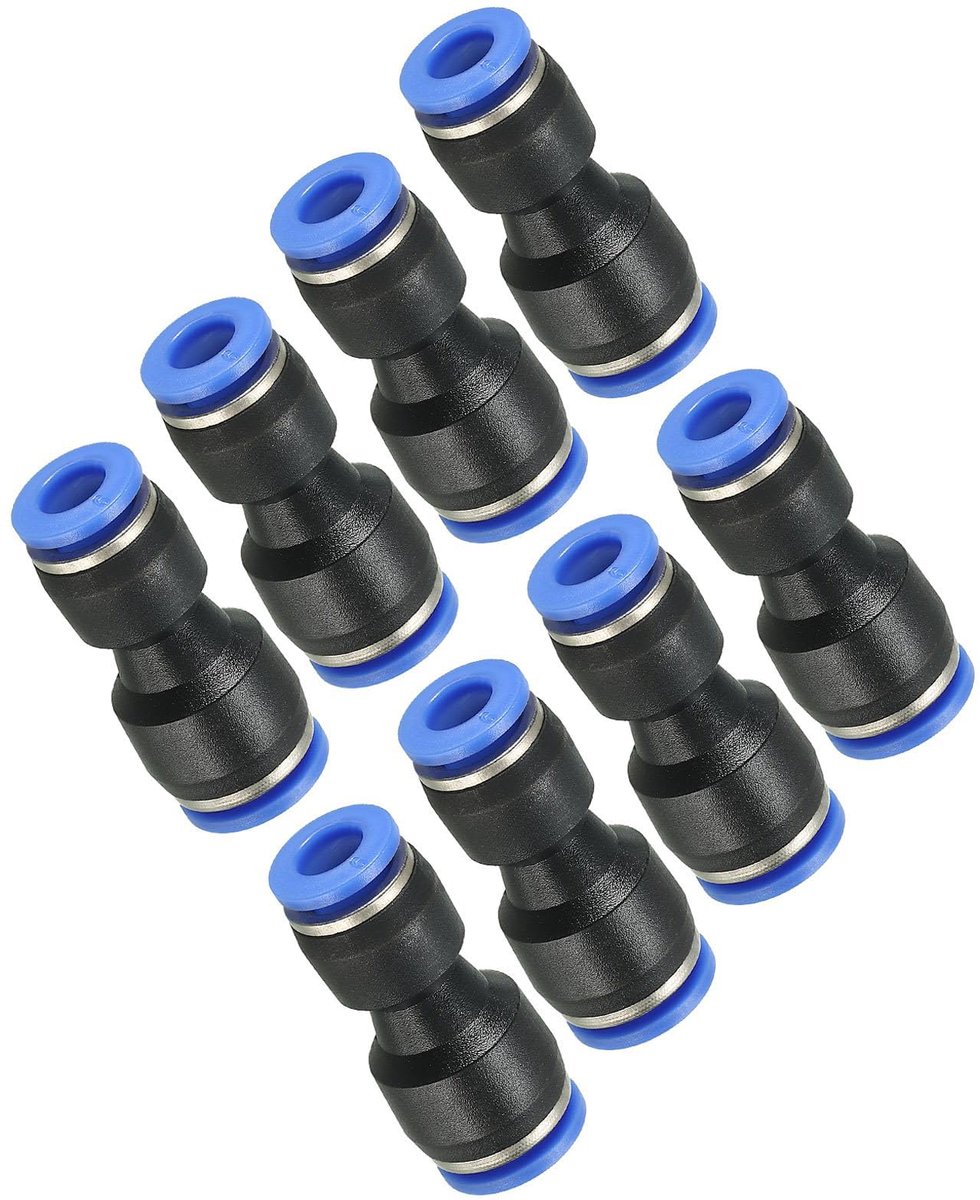 SnelShoppen - 20 Stuks Pneumatische Snelkoppelingen 8mm naar 6mm, Push Fit Luchtslang Verbindingen, 2-Weg Rechte Buisfittingen Voor Luchtcompressoren