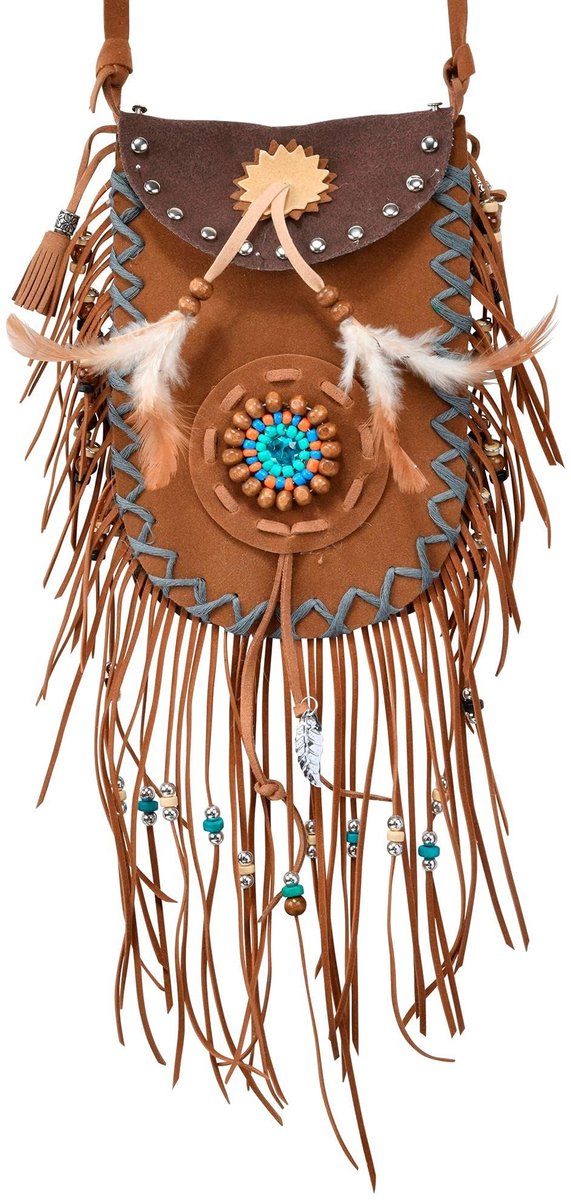 SnelShoppen - Inheemse damestas met franjes - Schoudertas voor indianenkostuum - Kleurige kralen - Perfect voor feest, carnaval, themafeest - Uniek en