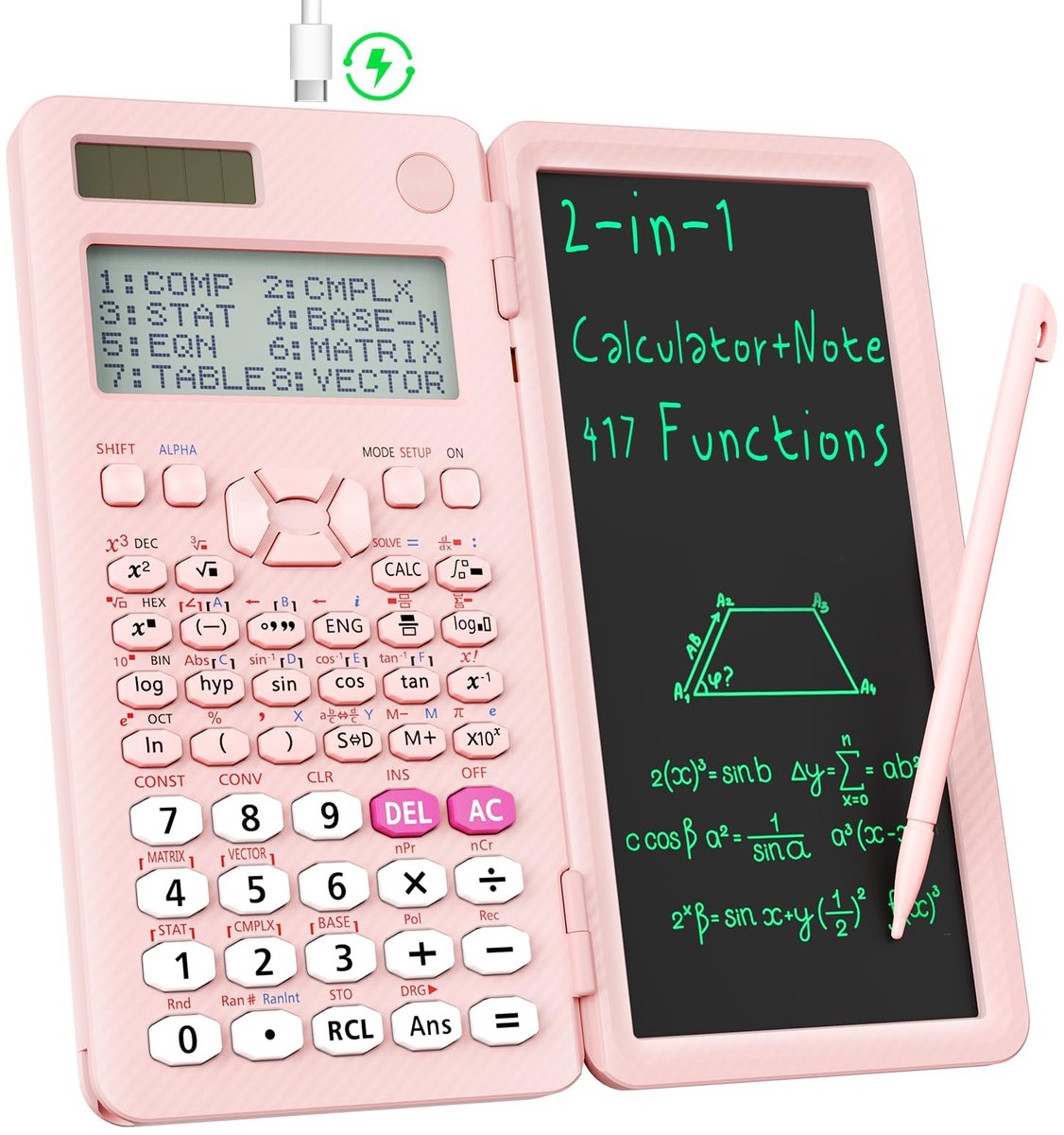 SnelShoppen - Verbeterde 991ES MAX Oplaadbare Wetenschappelijke Rekenmachine met 4-Lijn Multiview Display, Uitwisbaar LCD Schrijftablet, Zonne-energie