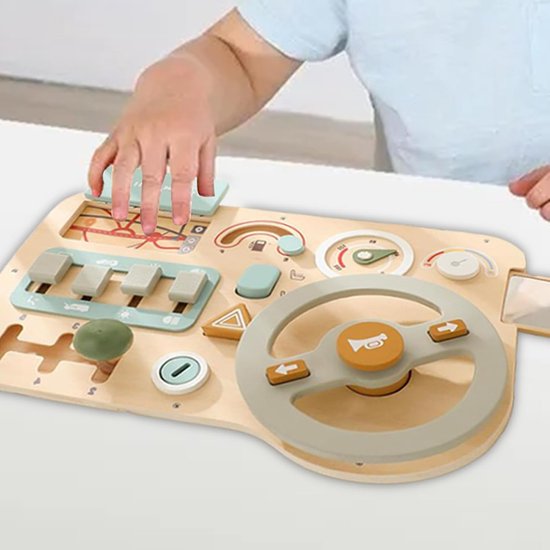 Houten Rijsimulator - Activiteitenbord Stuur - Rollenspel Leren - Realistisch Stuur - 30 x 19 cm - Houtkleur van houten — afbeelding 3