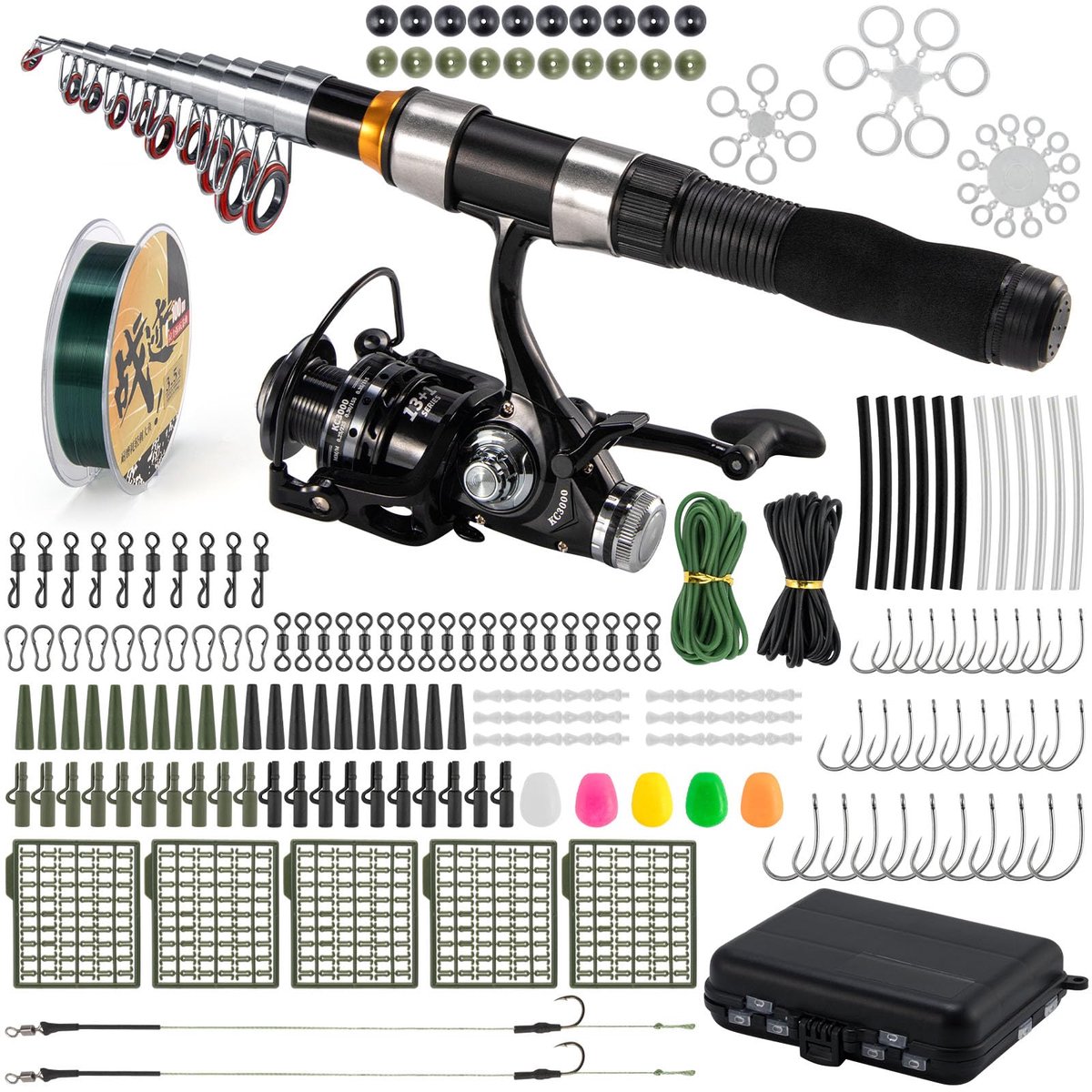 SnelShoppen - Alwonder Karper Hengel Reel Combo Telescopische Reis Hengel met Aas Feeder Reel en Karper Vissen Accessoires Kit - Perfect voor Stalking