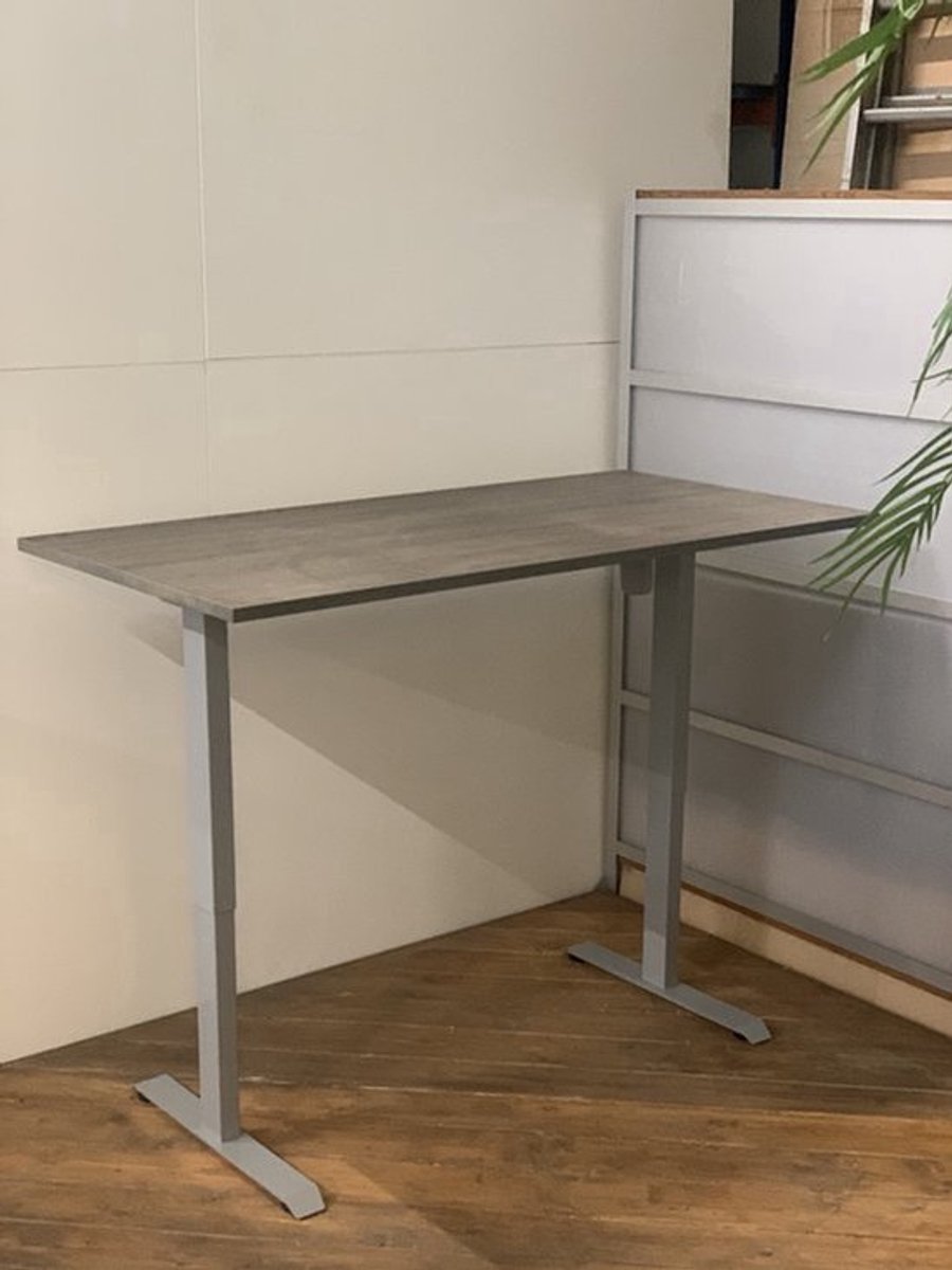FB01 - elektrisch zit sta bureau met memory - grijs onderstel - logan donker eiken blad - NU MET GRATIS USB OPLADER! - 120 x 80 - NIEUW