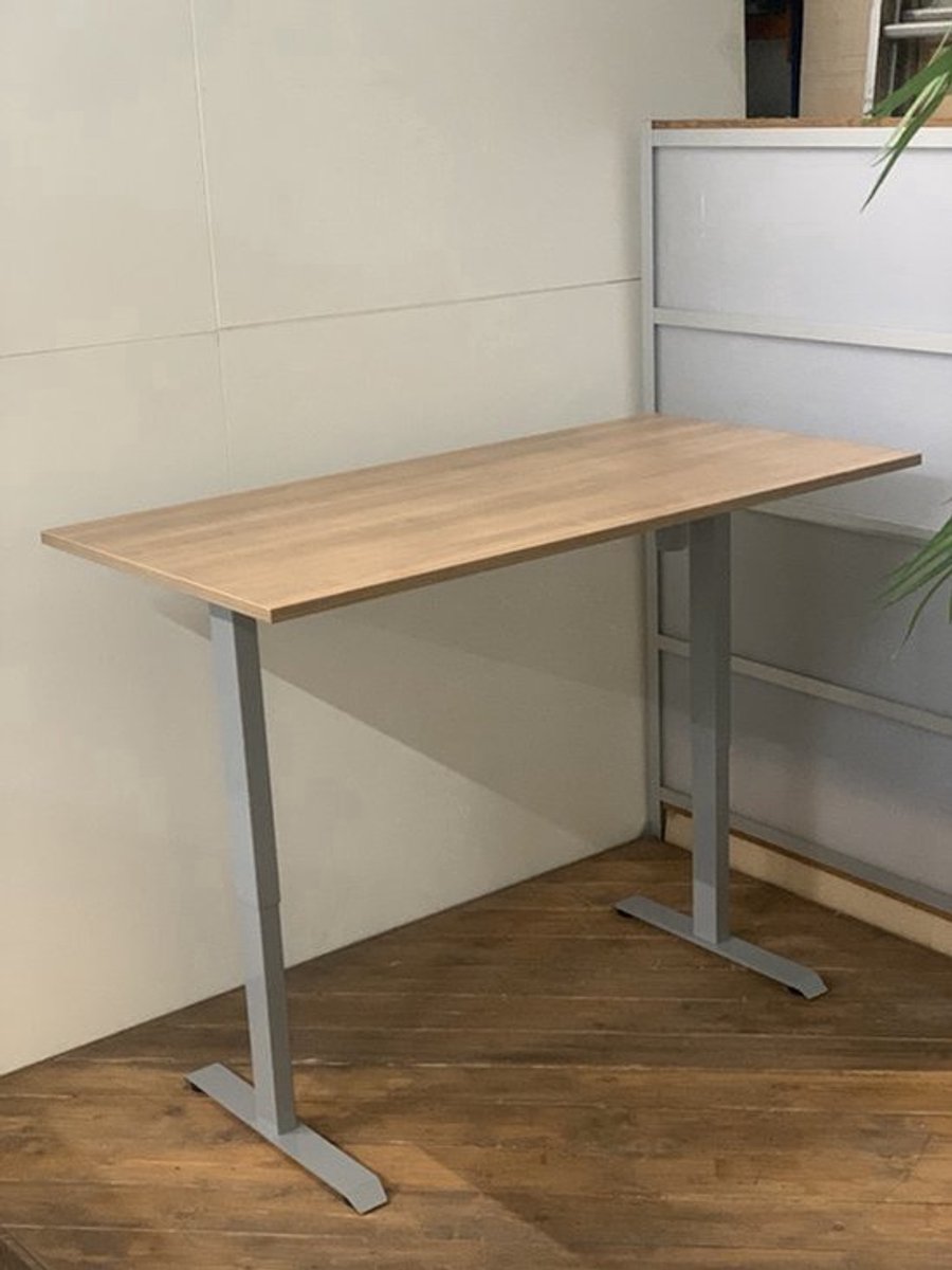 FB01 - elektrisch zit sta bureau met memory - grijs onderstel - havanna blad - NU MET GRATIS USB OPLADER! - 160 x 80 - NIEUW