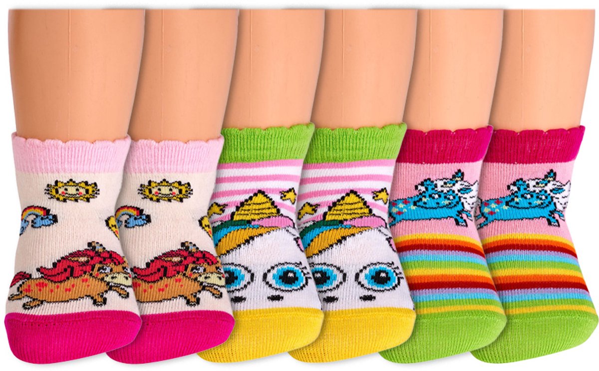 6 paar babysokjes - maat: one size - thema eenhoorn - vrolijke babysokjes