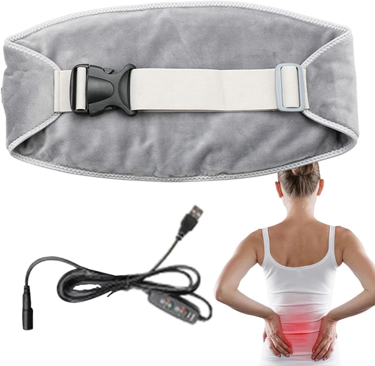 Verwarmingskussen - Buikband - Kramp Verlichting - Verstelbare Pasvorm - 50x23cm - Zwart