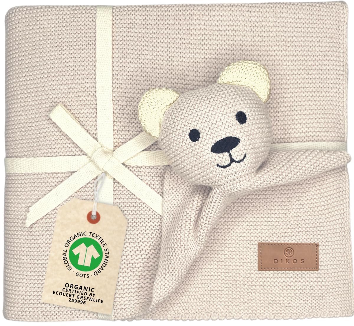 SnelShoppen - DIKOS Original Babydeken Knuffelbeer - Premium 2-in-1 Knuffeldeken en Dekentje voor Pasgeborenen - Zacht Gebreid Biologisch Katoen (GOTS