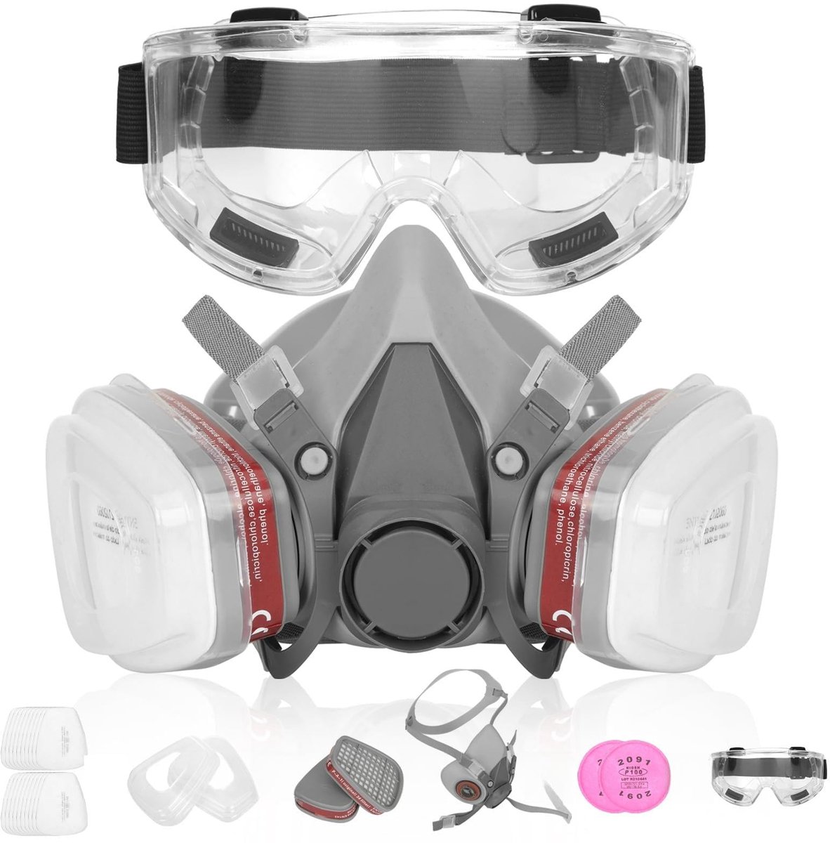 SnelShoppen - Adembeschermingsmasker, Stofmasker, Gasmasker met Veiligheidsbril, Ademmasker met Filter voor Fijnstof, Lak en Stof, Ideaal voor Werken