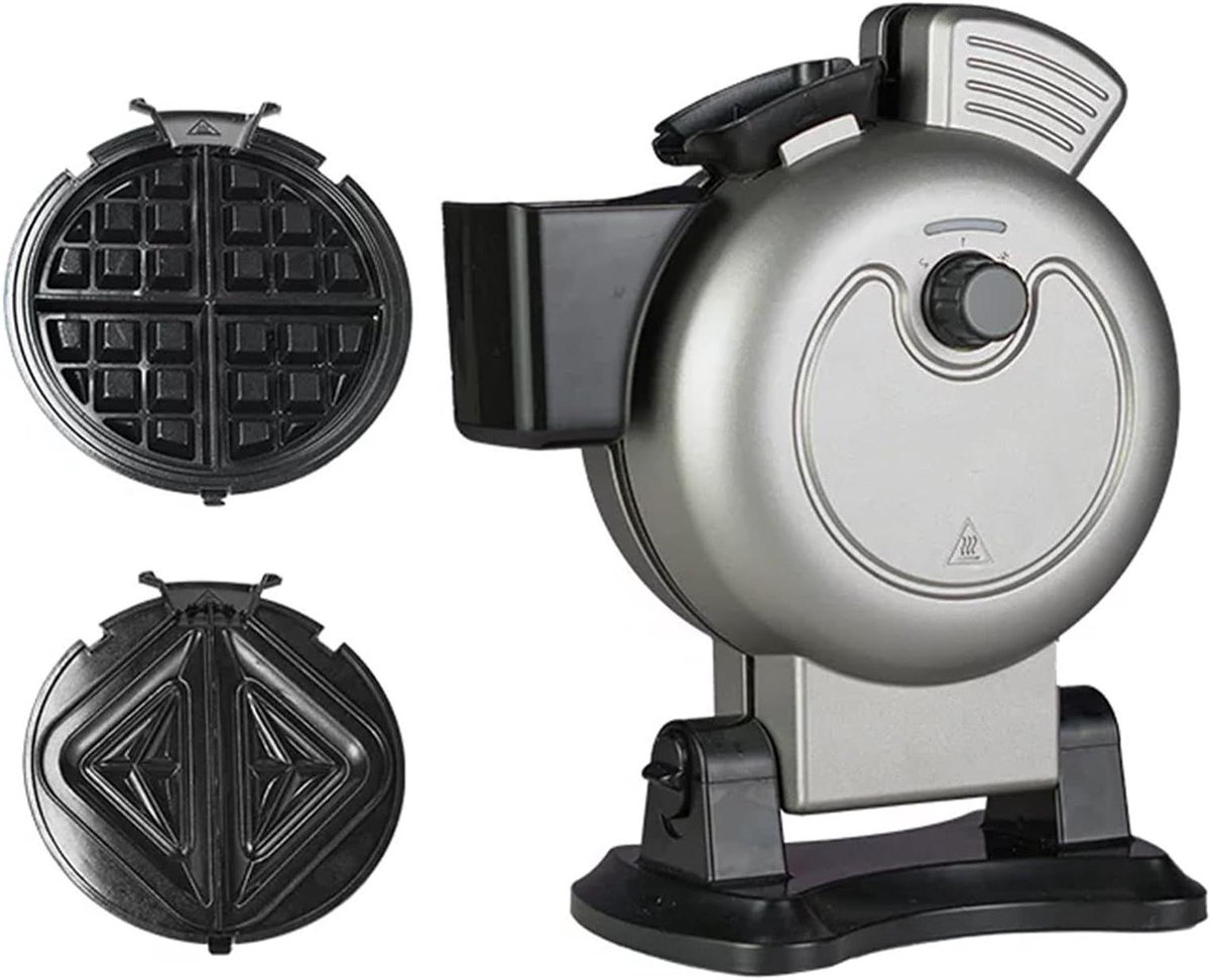 Verticaal wafelijzer - Sandwichmaker gebak - Ontbijt maken - Verticale deegvulling - 18cm platen - Zilver