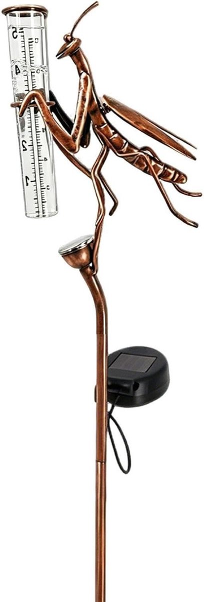 Regenmeter Tuin - Neerslagmeter Weer - Waterbeheer Tuin - Zonne-energie Licht - 61 cm Hoog - Bronskleurig