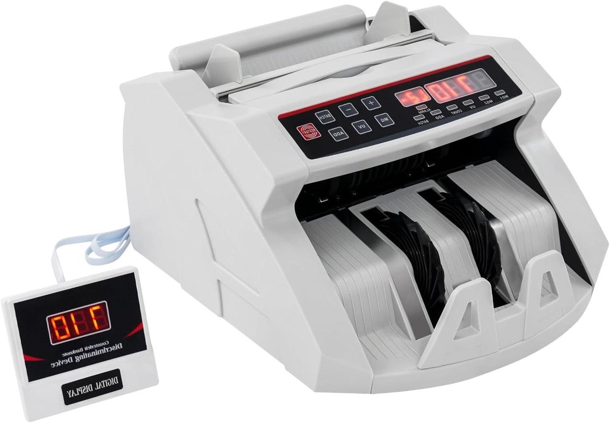 Geldtelmachine - Bankbiljettenteller Valutatester - Snel Geld Tellen - UV MG IR Detectie - 900 Biljetten/Min - Wit