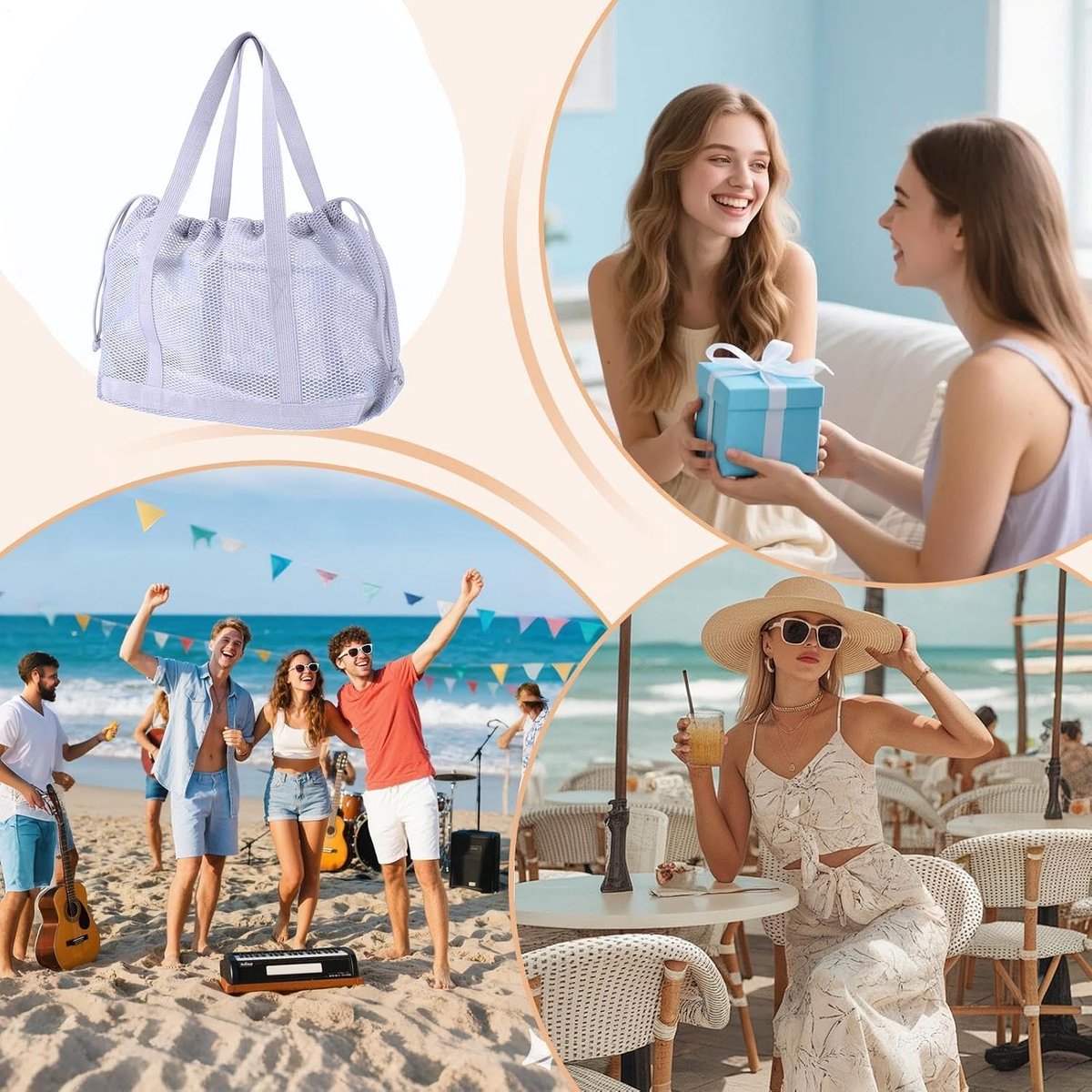 Mesh Strandtas - Zomer Tas - Strand Bezoek - Sneldrogend Ontwerp - 33 x 14 x 27 cm - Zwart