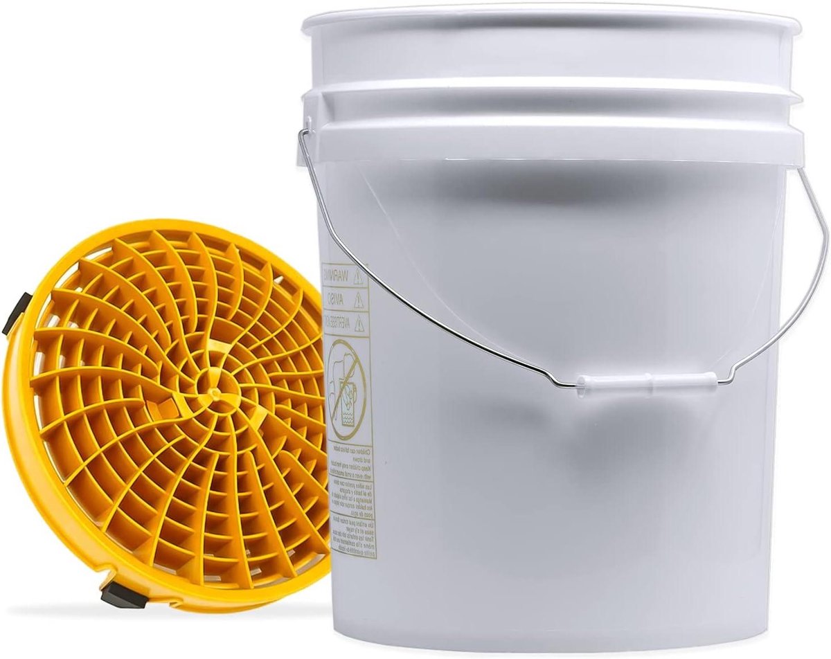 Wasemmer Set - Autobak Emmer - Auto Wassen - Vuil Scheidend Inzetstuk - 19 Liter - Wit Goud