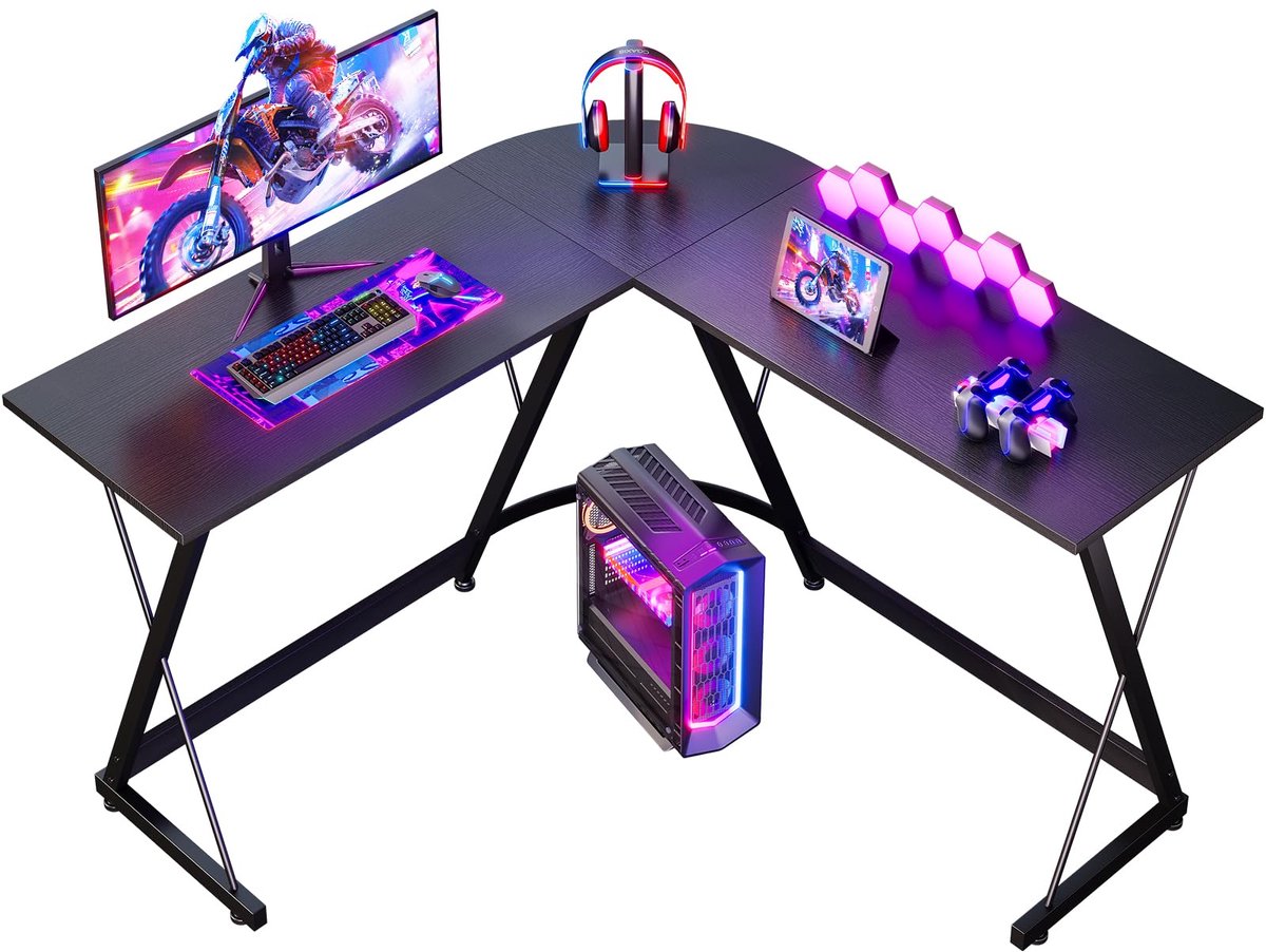 SnelShoppen - ODK Gaming Bureau 120 x 120 cm L-Vorm Hoekbureau - Stabiele Ruimtebesparende Gaming Schreibtisch voor Thuis Kantoor en Gamen (Zwart)