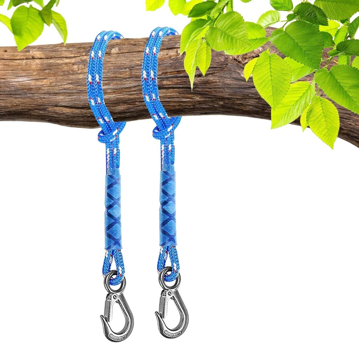 Schommelbevestiging Set - Hangmat Touw - Buiten Ontspannen - Roestvrij Staal Karabijnhaak - 200 kg Capaciteit - Blauw