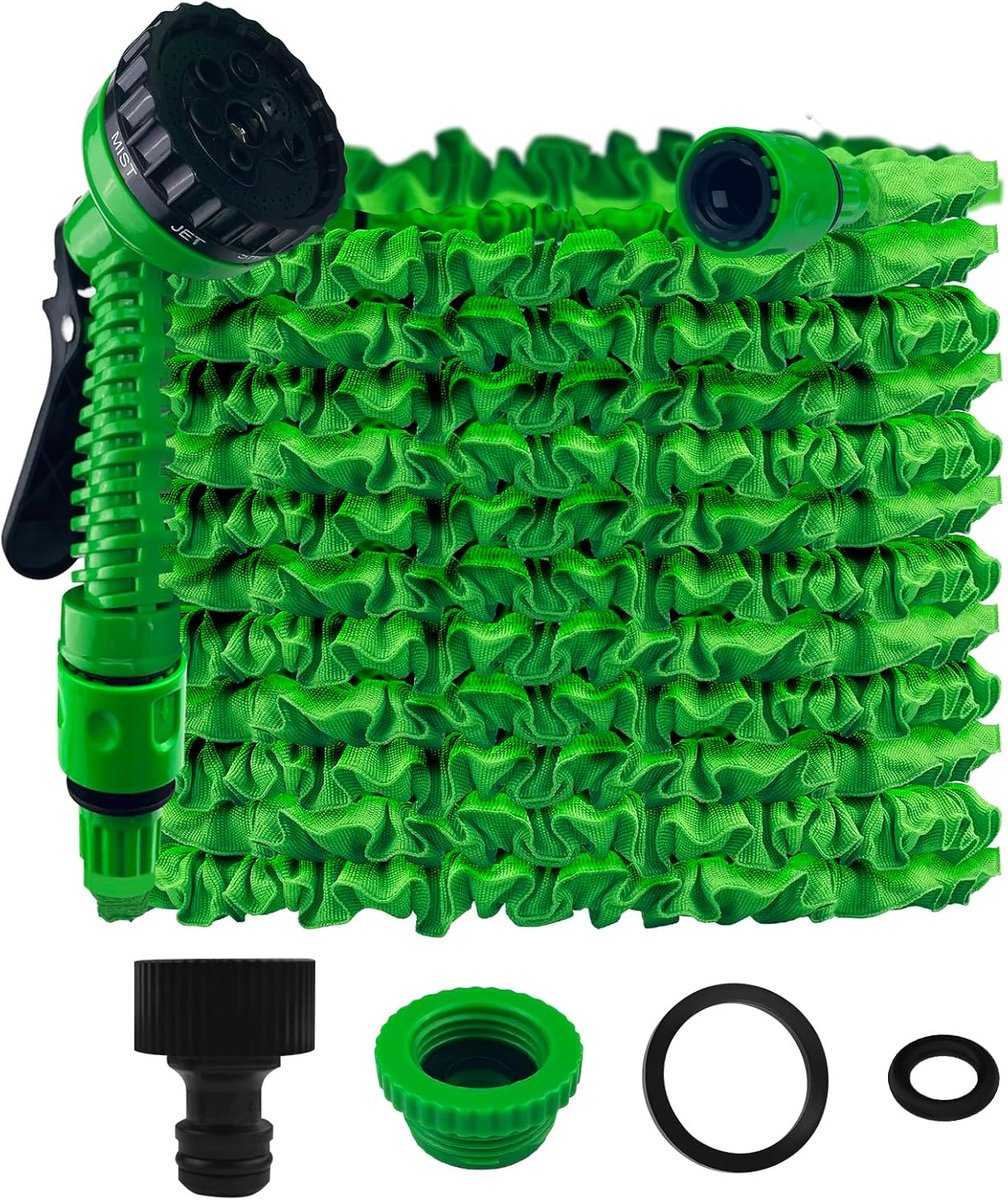 SnelShoppen - Flexibele Tuinslang 30m - Rekbare Waterslang met 7 Functies - Tuinhanddouche voor Tuin, Huisdieren, Autowassen - Groene Slang van Duurza
