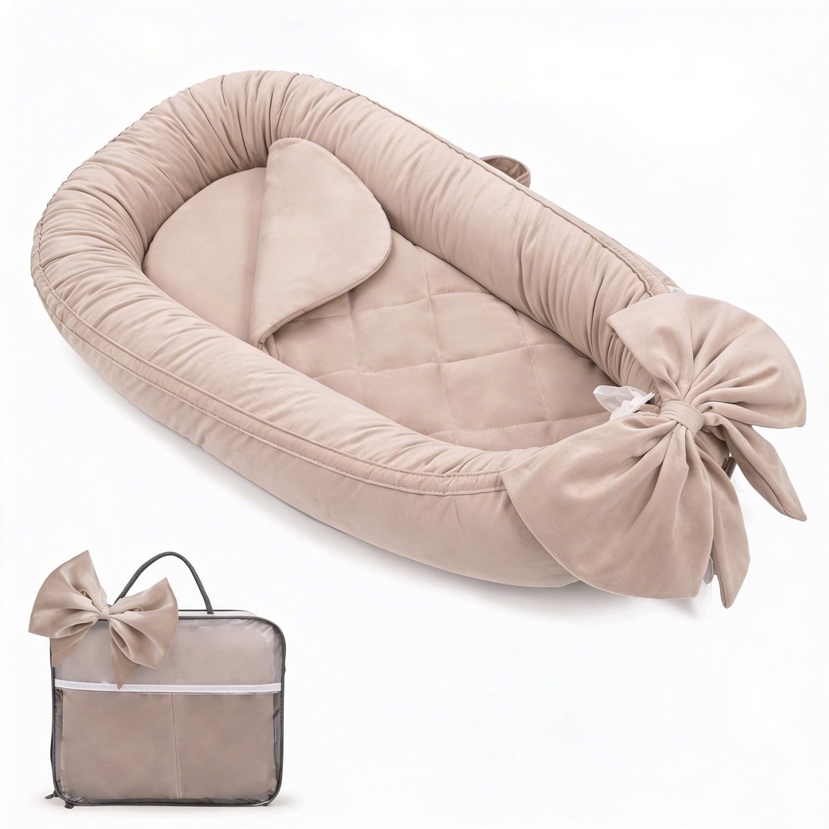 SnelShoppen - EAQ Babynestje voor Pasgeborenen - Zacht, Ademend Babyslaappod - Ideaal voor Reizen en Dutten 0-12 Maanden - Lichtkaki Baby Essentials C