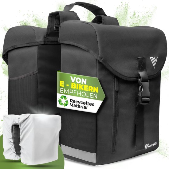 Fietstas van gerecycled materiaal - dubbele tas voor bagagedrager 36 liter - regenbescherming - MIK & Racktime adapter - fietstas dubbel van Beck. — afbeelding 5