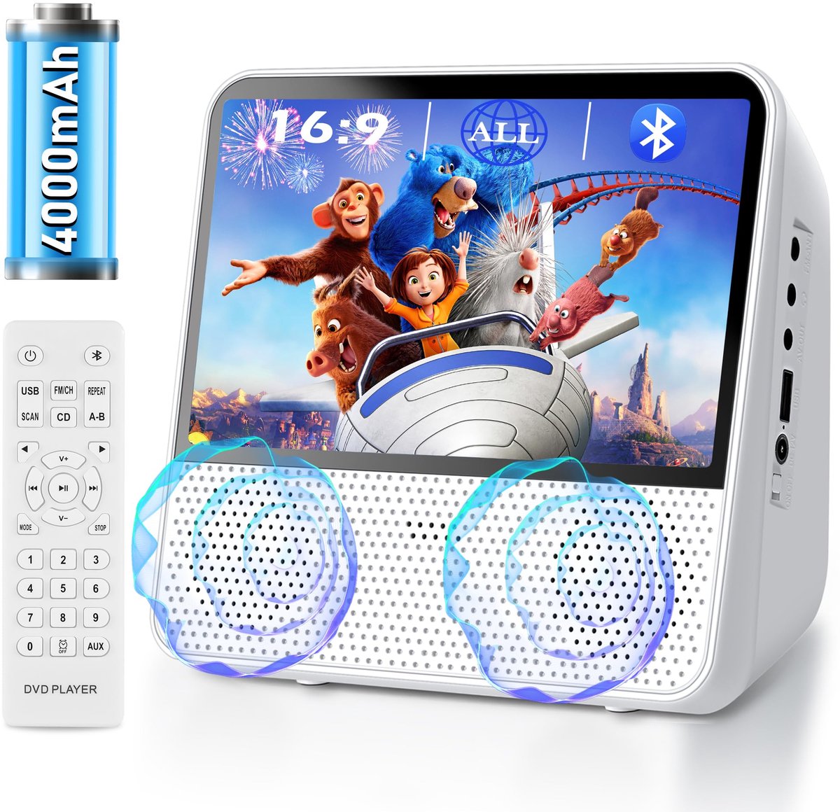 Dailygoods- Draagbare DVD-Speler 4000 mAh - Bluetooth - Ingebouwde Luidsprekers - USB/RCA/Hoofdtelefoonaansluiting - Geheugenweergave - Compact 18x17x8,5 cm - Portable Media Player