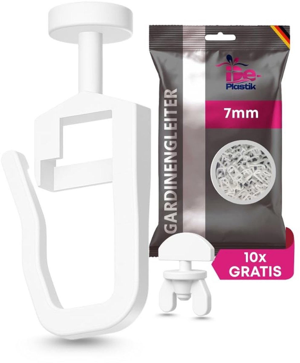 Dailygoods- Gordijnglijders 100 STK - Geruisloos - Wasbaar - Eindstoppen 10 STK - 7 mm Standaardkop - Duurzaam en Innovatief - Gordijnhaken