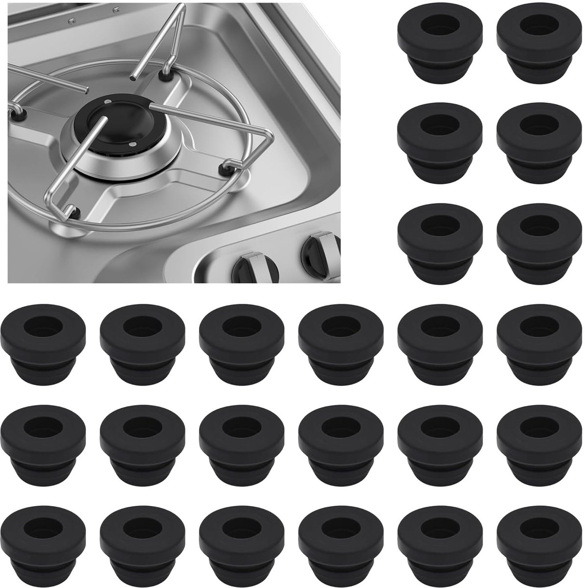 Dailygoods- Panhouderrubbers 24 Stuks - Rubber Voetjes - Roosterrubbervoeten - Vervangstukken - Camper Kookveld Accessoires - Hoogwaardig Rubber - Pothouders