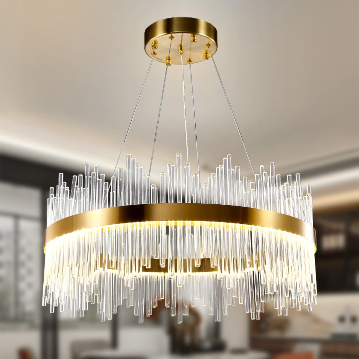 Dailygoods- Kroonluchter Goud - Dimbaar Kristallen Hanglamp - Luxe Plafondlamp - Ø60 cm - Energiezuinig - Modern Design - Pendellicht