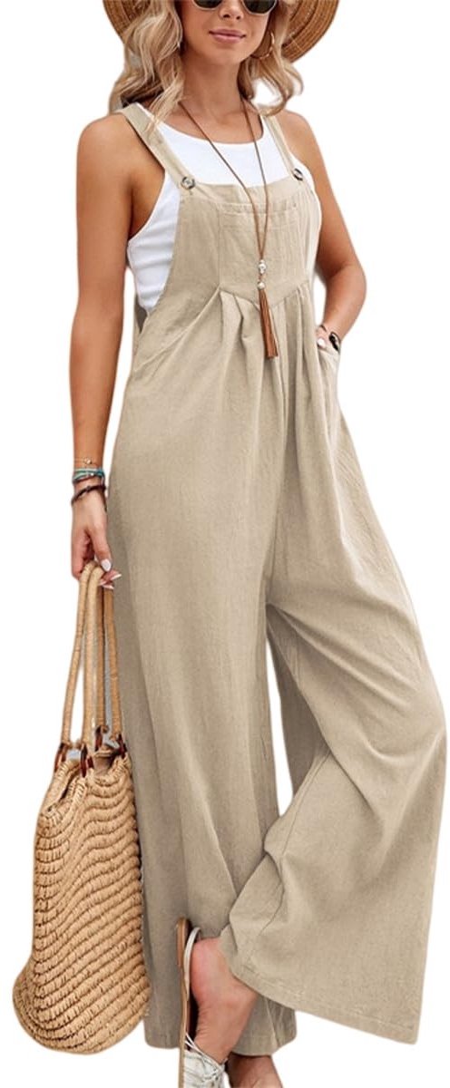 Dailygoods - Tuinbroek voor dames, verstelbare overalls met zakken, casual, elegant, retro, wijde pijpen
