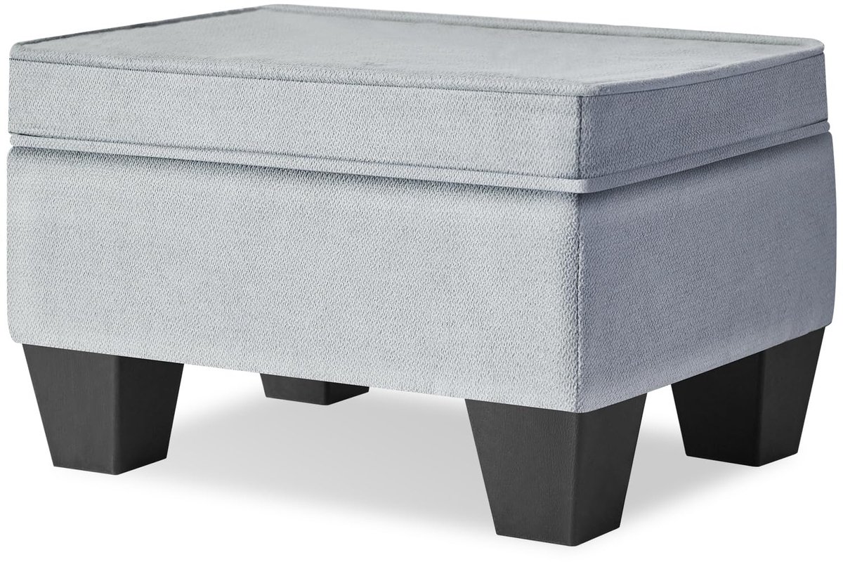Dailygoods - Kleine Voetsteun Ottoman - Rectangulaire Linnen Voetsteun in Grijs