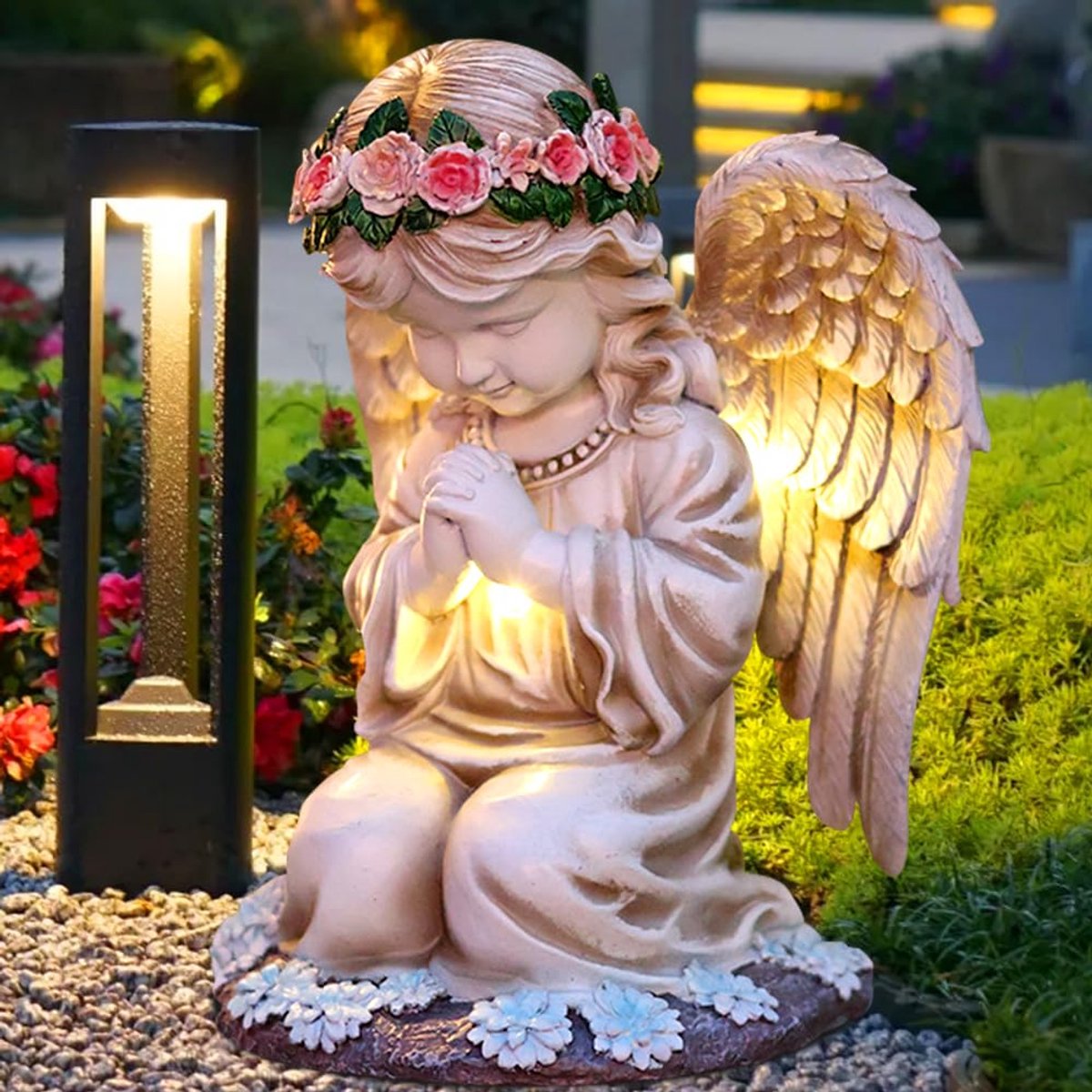 SnelShoppen - Solare tuinfiguren engel LED-kaars grafdecoratie weerbestendig buitendecoratie voor begraafplaats en tuin, engelenbeeld voor herdenking