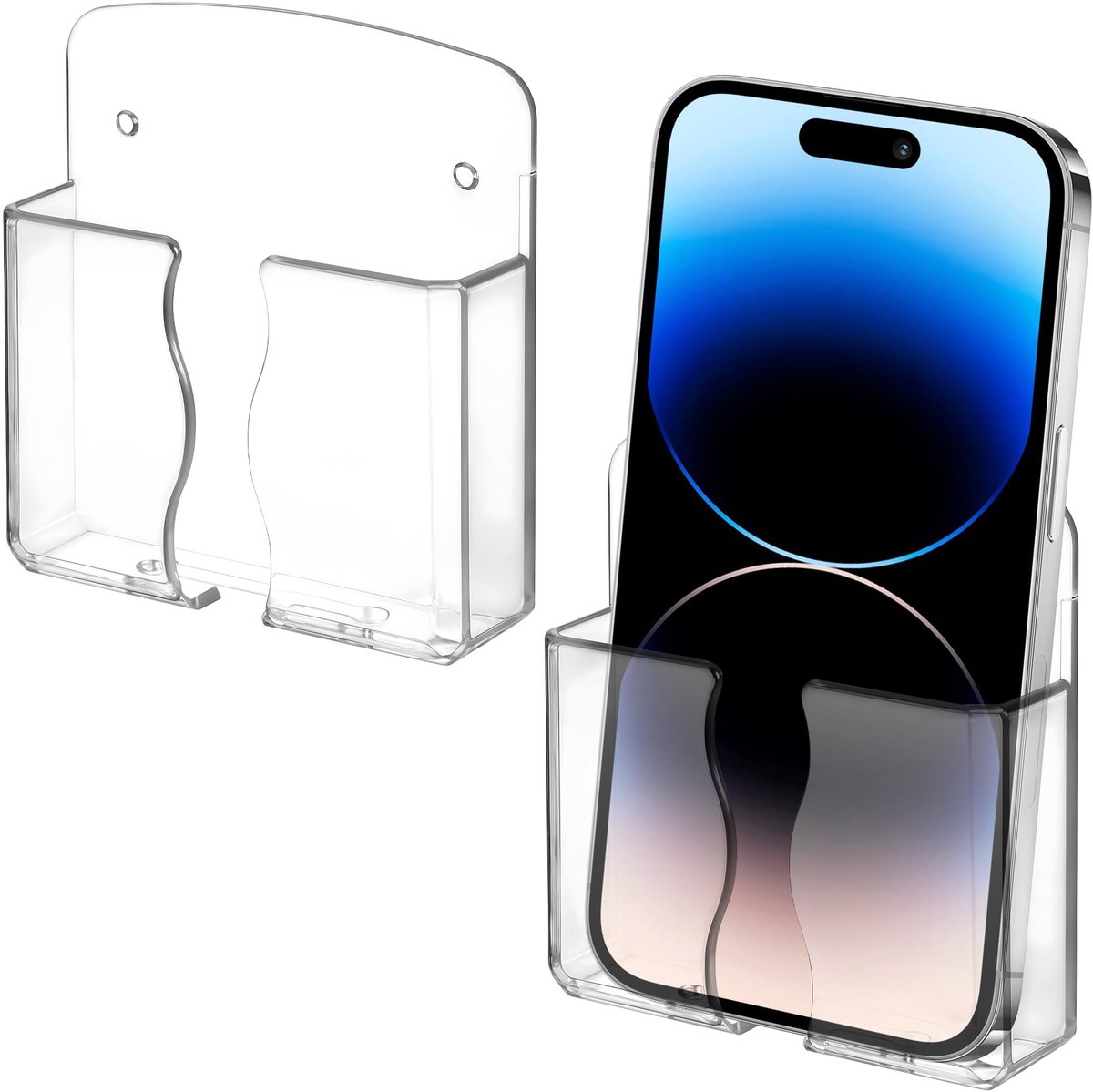 Dailygoods - 2 Stuks Wandhouder voor Telefoon met Oplaadopening voor Smartphone