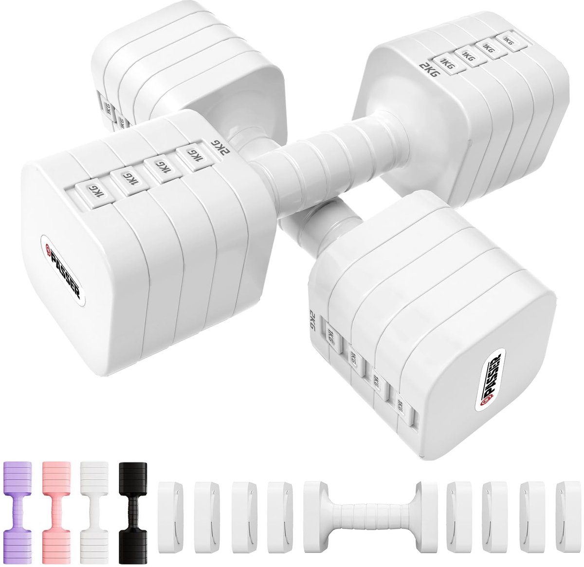 SnelShoppen - Passer 20 kg verstelbare halterset - 5-in-1 korte dumbbells - 2-delige set (2/4/6/8/10 kg per halter) - Gewichten voor krachttraining, f